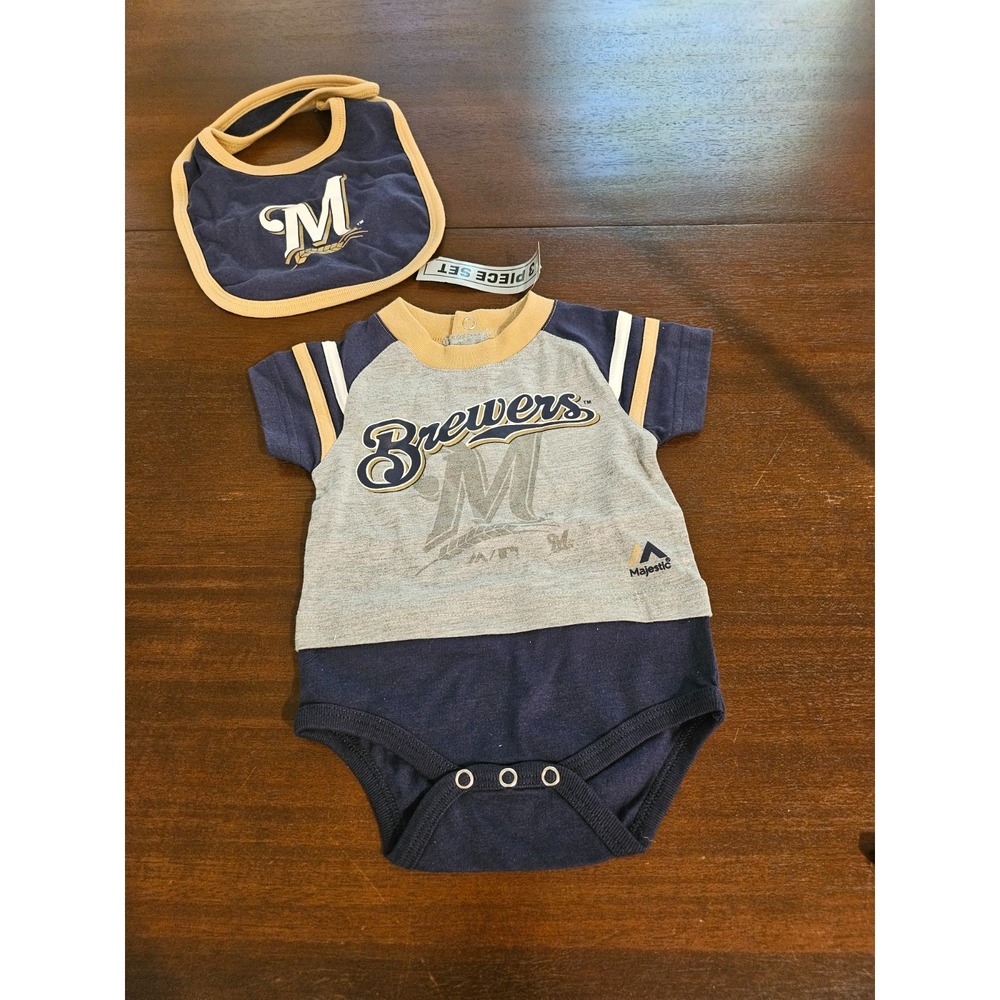 Milwaukee Brewers MLB 2 Piece Infant Boy's‎ Bib & Bodysuit Set 0-3 months